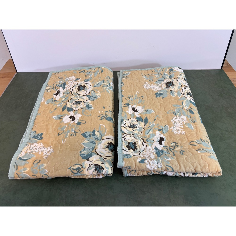 Madison Park Quilted Floral Pillow Shams Set of 2 Yellow Teal Sage Green Cotton